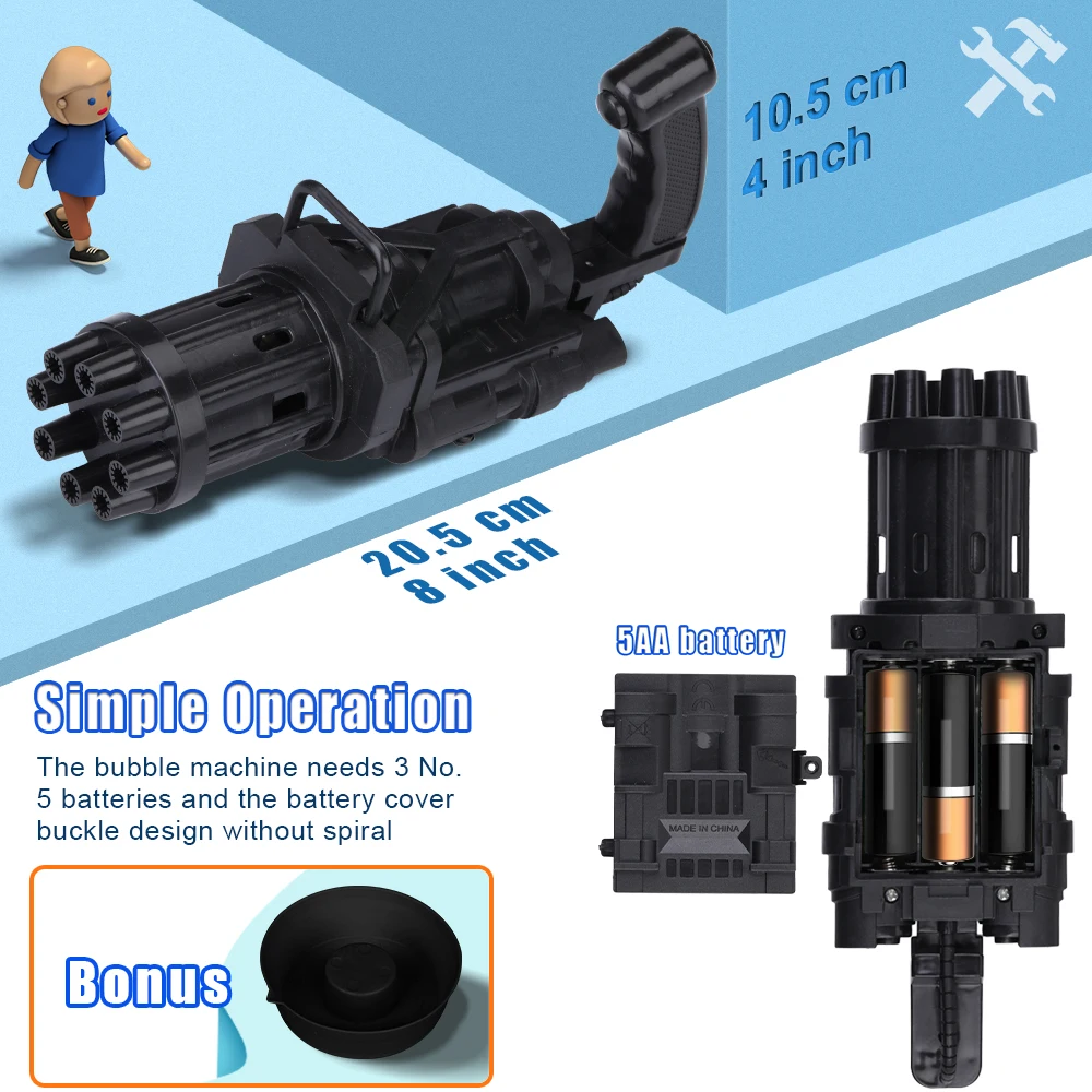 Crianças automático gatling bolha armas de brinquedo 8 buracos elétrica sabão máquina bolha água para o verão ao ar livre crianças menino meninas brinquedo banho