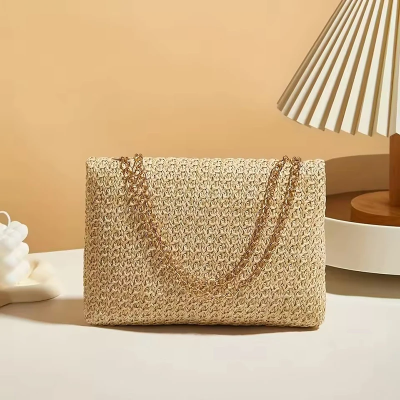 Neue Mode Stroh Schulter Tasche Frauen Handgemachte Umhängetasche Hohe Kapazität Strand Tasche Gewebte Kupplung Handtasche – Detail 10