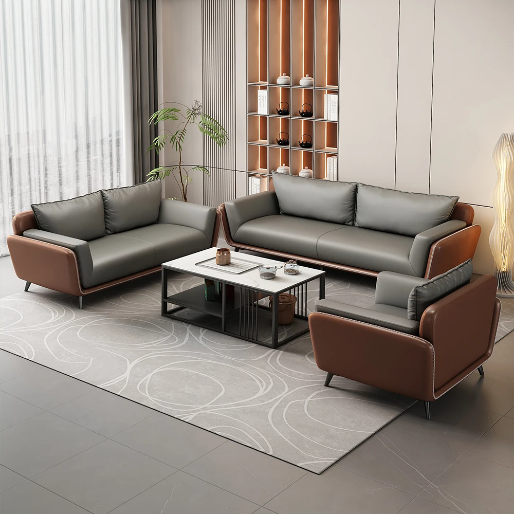 Modern Leather Sofa Desk Office Pu Cafeteria Material Leather Furniture Sofa Winter Thickened Velour Blanket Office Nap Sofa
