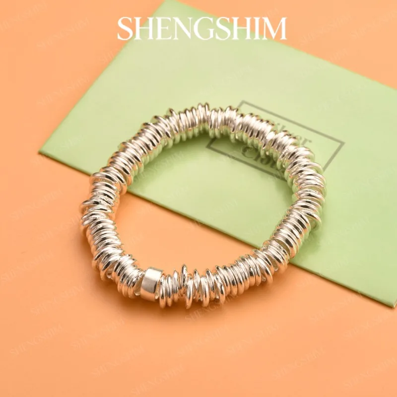 SHENGSHIM 925 Sterling Silver Multi Coil Spring Bracelet Bangle For Men Women Girls Fashion Jewelry Party Birthday Gift