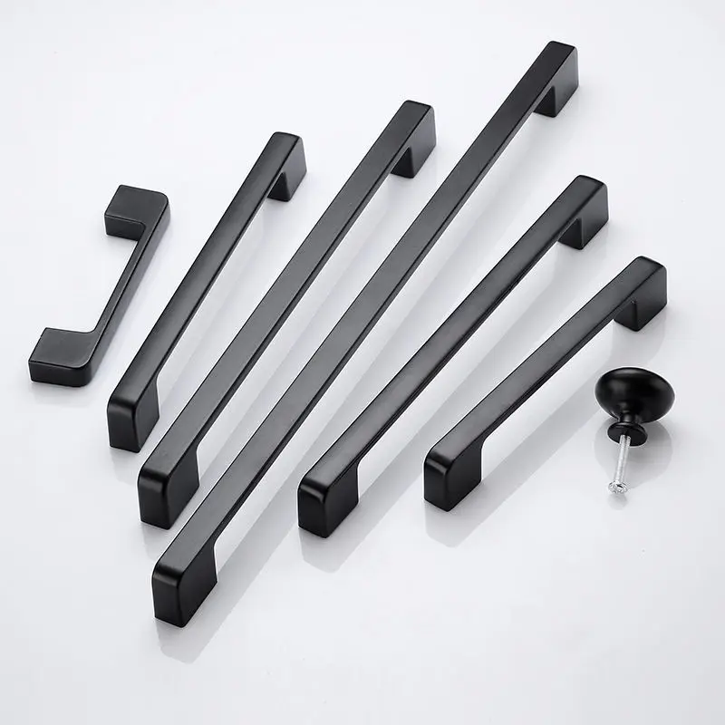 Aluminum alloy handle American drawer wardrobe door handle black simple furniture hardware single hole handles