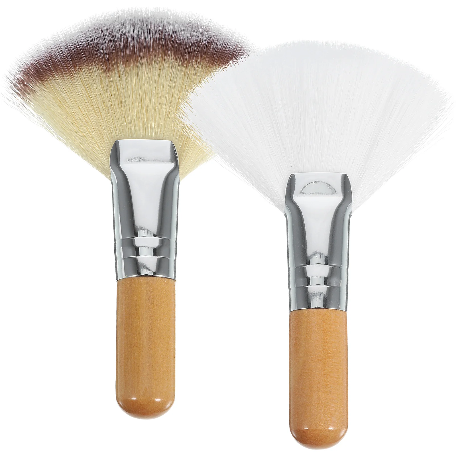 2Pcs Fan Makeup Brush Set Face Highlighting Blush Facial Loose Powder Setting Powder Brush Soft Bristles Easy Use Makeup Tools