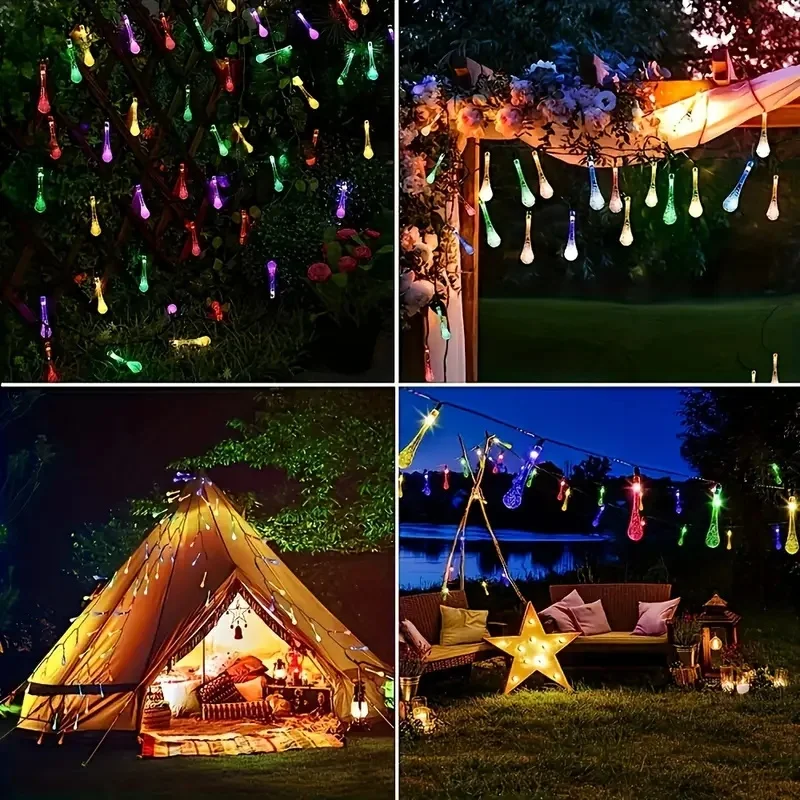 Solar Outdoor Water Droplet String Lights, 50/30/20LED Halloween And Christmas 8 Modes  Garden Decoration Fairy Lights