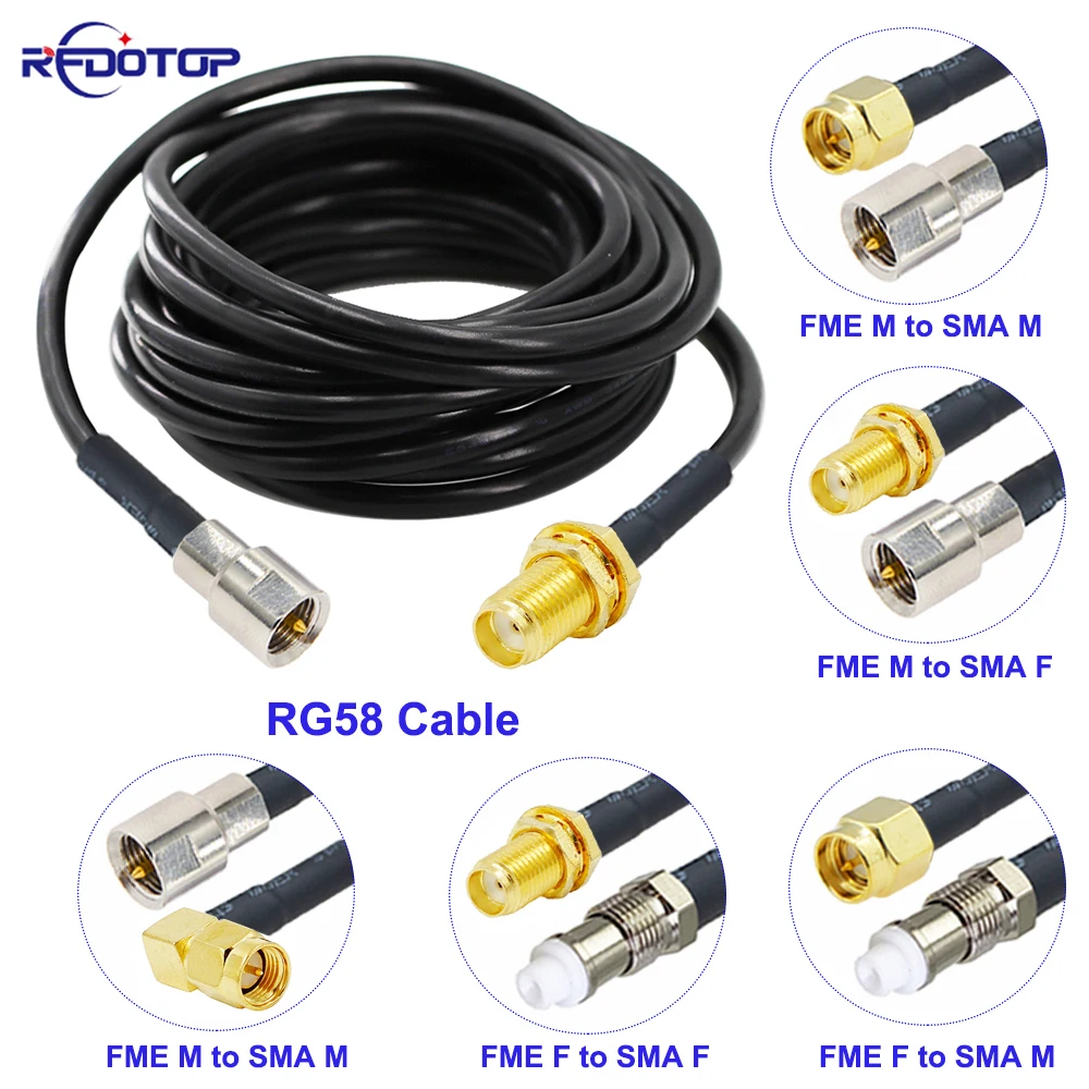 1Pcs RG-58 RF Cable FME to SMA Type Connector FME Male/Female to SMA Male/Female 50O HM RG58 Coax Extension Cable 10CM-30M