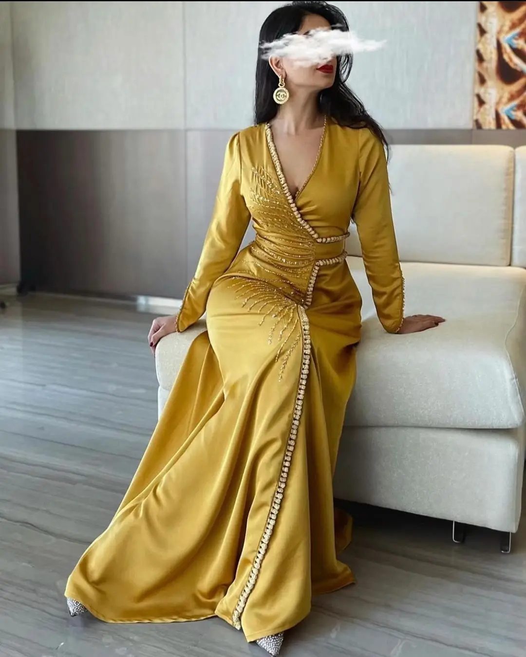 Muslim Evening Dresses Long Luxury 2022 Beaded Moroccan Party Gowns Satin Special Occasion Dresses Algeria Arabic Prom Gowns