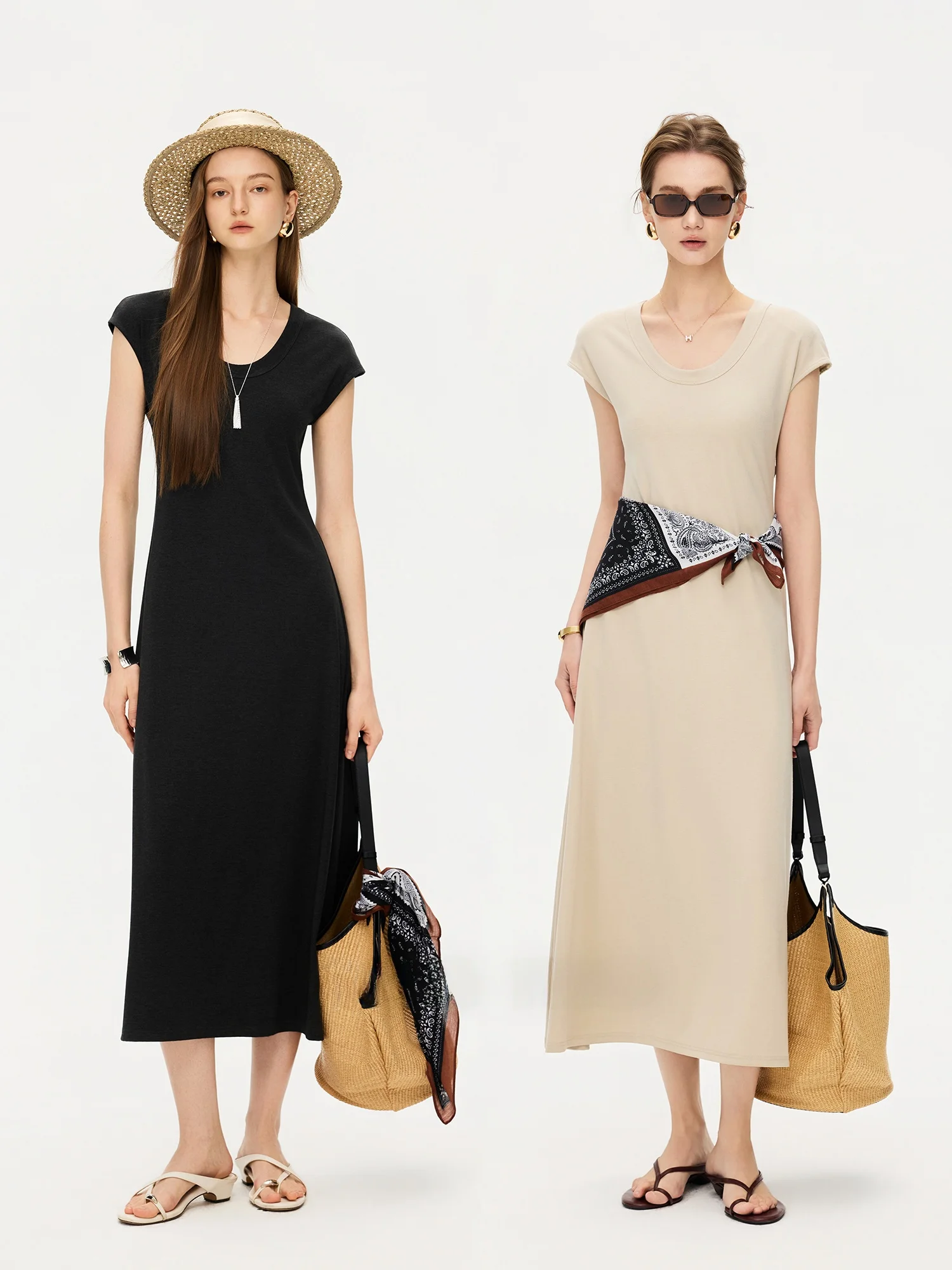 

Se Tide【Day And Night】mat Row Sle Loose High Waist Dr Women's ell Sve Slim Long Dr Breathable Cotton B...