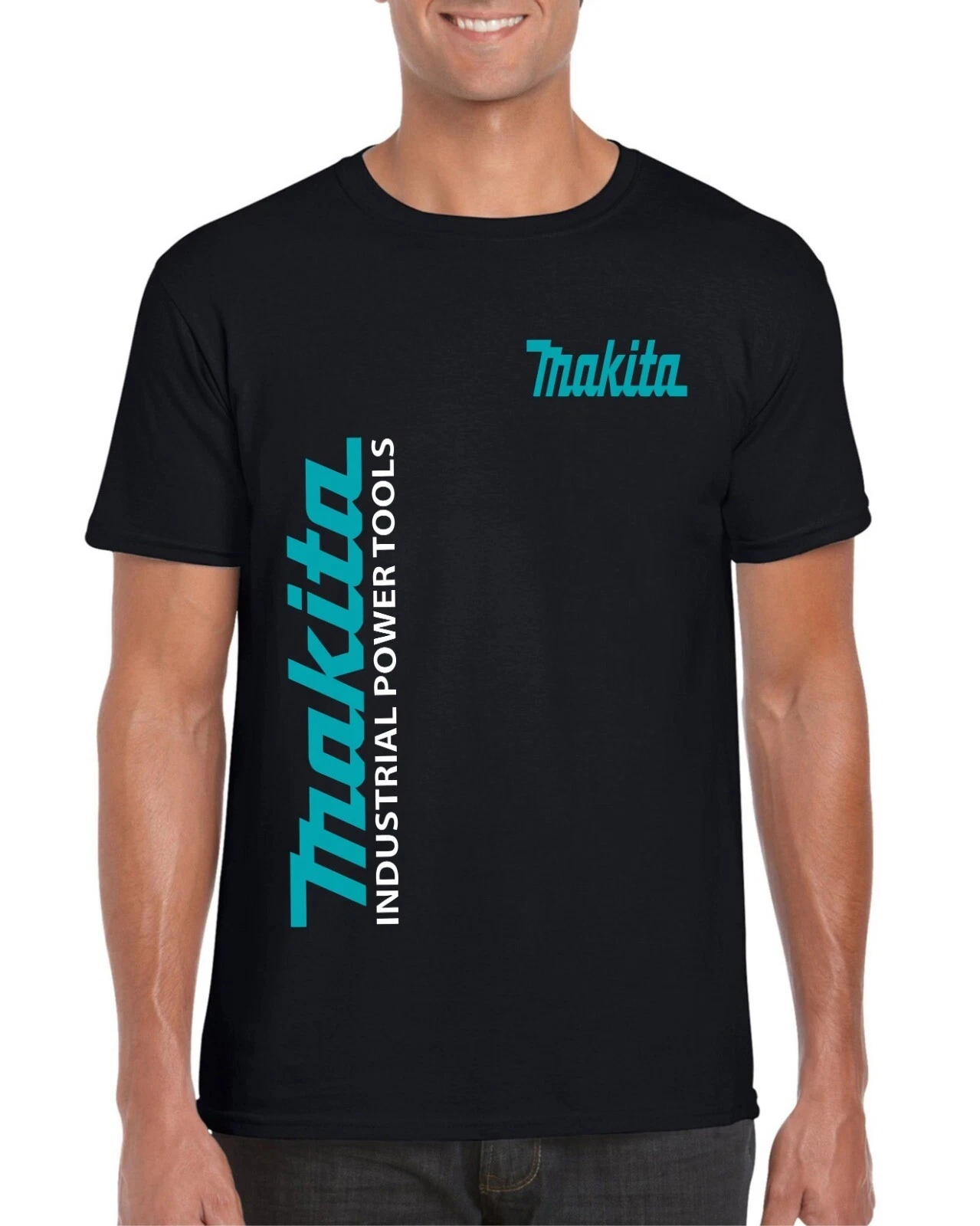 Men Makita Industrial Power Tools Graphic T-Shirt Mechanic Worker Short Sleeve Crew Neck Cotton Tee Power Tool Fans Casual