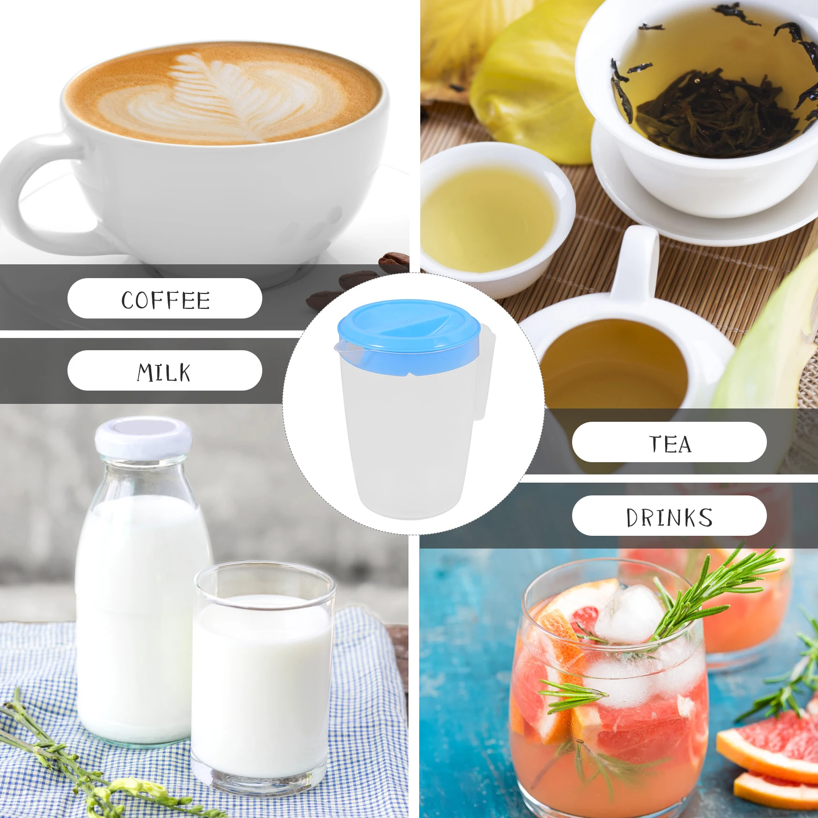 

1L Blue Round Juice Pitcher Lid for Home Office Restaurant Plastic Water Jug Kitchen Small Size Perfect for Cold Water Tea