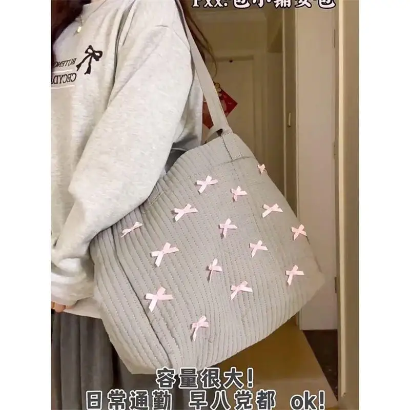 Commuter Large-capacity Shoulder Bags 2024 New Bow Tote Bag Fashion Portable Korean Fashion Canvas Bag