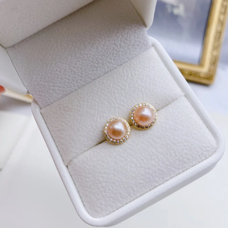 Natural freshwater pearl earrings with electroplated S925 pins, cute and style
