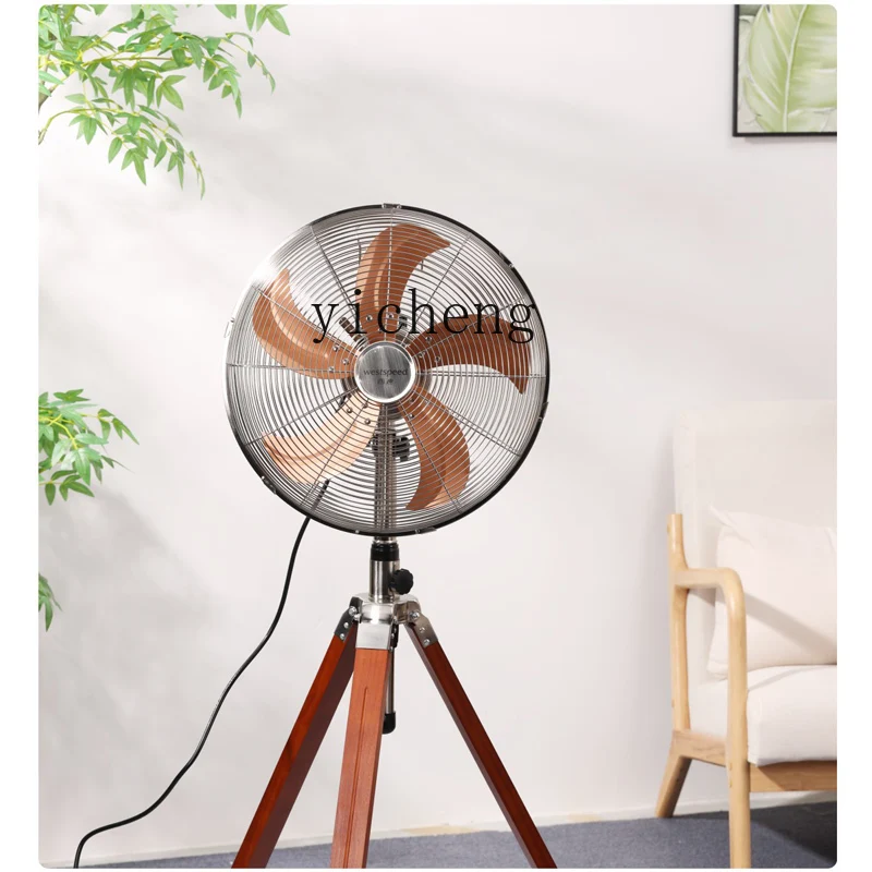 ZC Retro Electric Fan Metal Floor Fan Household Mute Artistic Log Tripod Fan