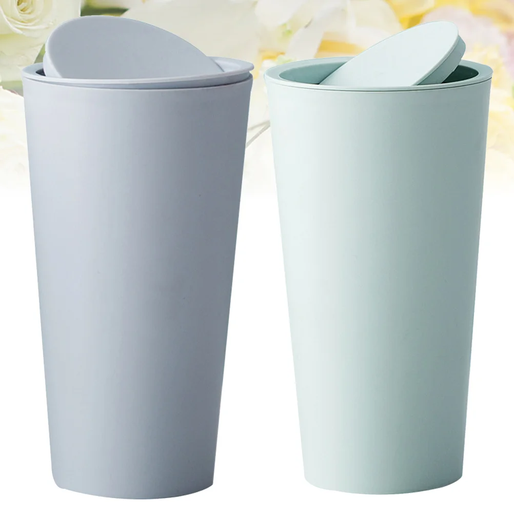 

2 Pcs Bucket Car Mini Trash Can for Bin Lid Desktop Container Garbage Rubbish Rolling Cover Waste Automatic Office