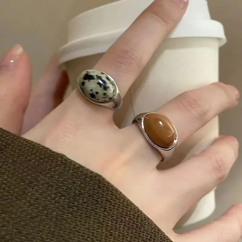 ファッションヴィンテージタイガーアイストーンブラウンラウンドオープンリング女性女の子美的パンクグランジトレンディジュエリーギフト卸売