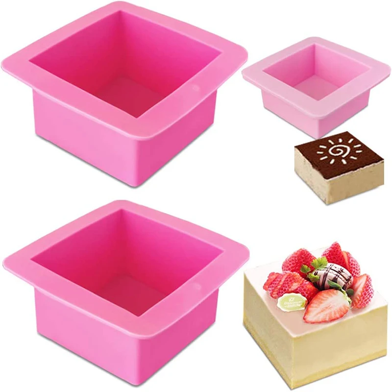 Non-Stick Square Baking Silicone Molds， Bread Pan Bakeware Tray for Cheese Cake Tier Cake Handmade Toast Mold Soap Mold