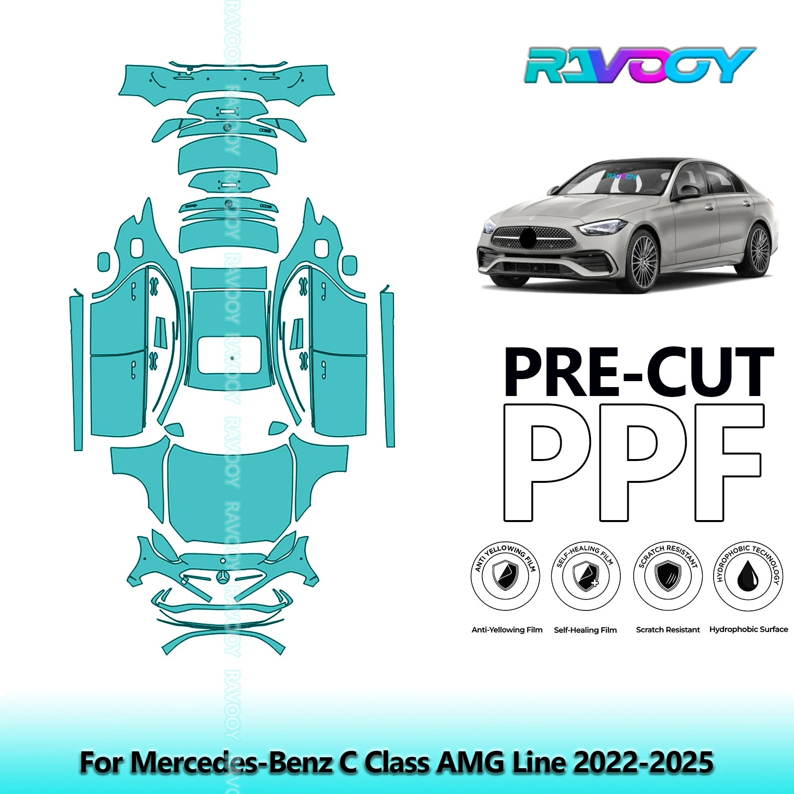 

Full Vehicle Clear Bra Precut PPF Paint Protection Film For Mercedes-Benz C Class AMG Line 2022-2025