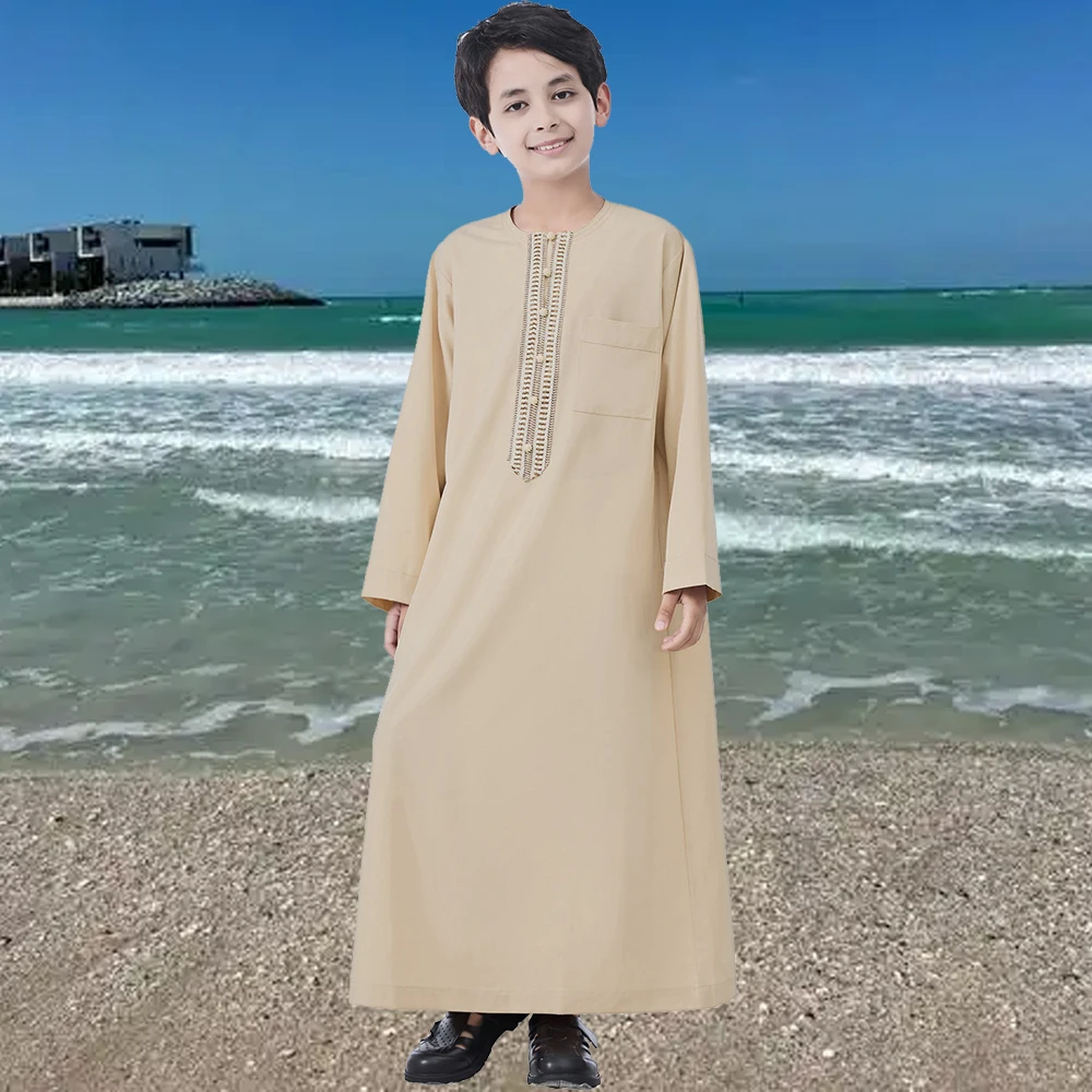 Middle East Boy Long Sleeve Jubba Thobe Arab Robe Kids Djellaba Daffah Dishdasha Kaftan Muslim Abaya Islam Clothing Turkey Thawb