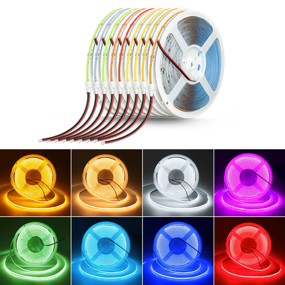 Tira de LED COB superbrillante DC24V, 320Led/M, suave y Flexible, blanco frío cálido/Rojo/azul/verde/rosa/azul hielo para decoración del hogar