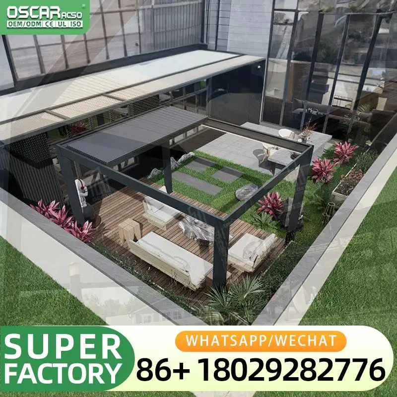 Waterproof Aluminium Gazebo Customizable Size 4x2 4x9m Outdoor Structure Hard topped 4 sided Used for Garden Patio Backyard perg