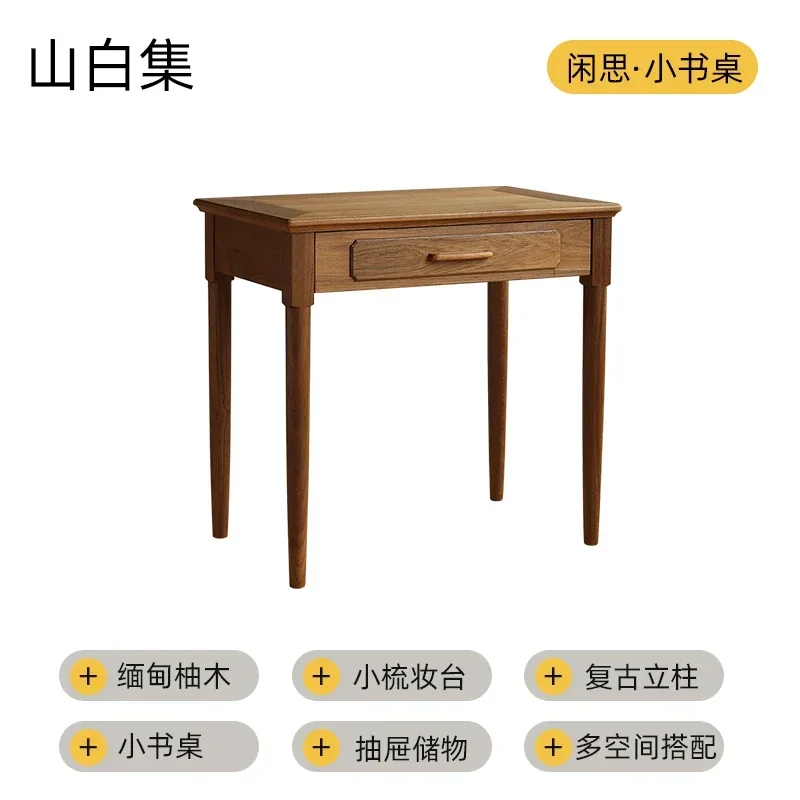 JJNordic Medieval Myanmar Old Teak Retro Office Writing Table Small Apartment Bedroom Makeup Table Dresser