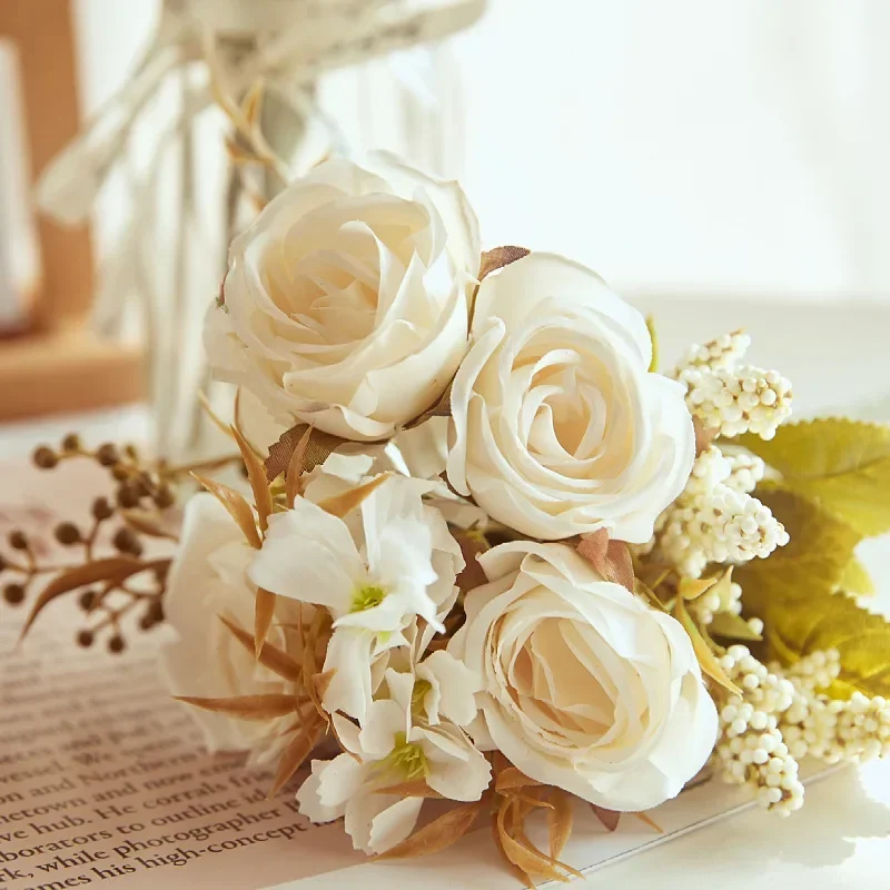 

4 Heads Rose Bouquet Artificial Flowers Western Rose Wedding Decoration 8 Colors Peonies Fake Flowers Artificial Flowers