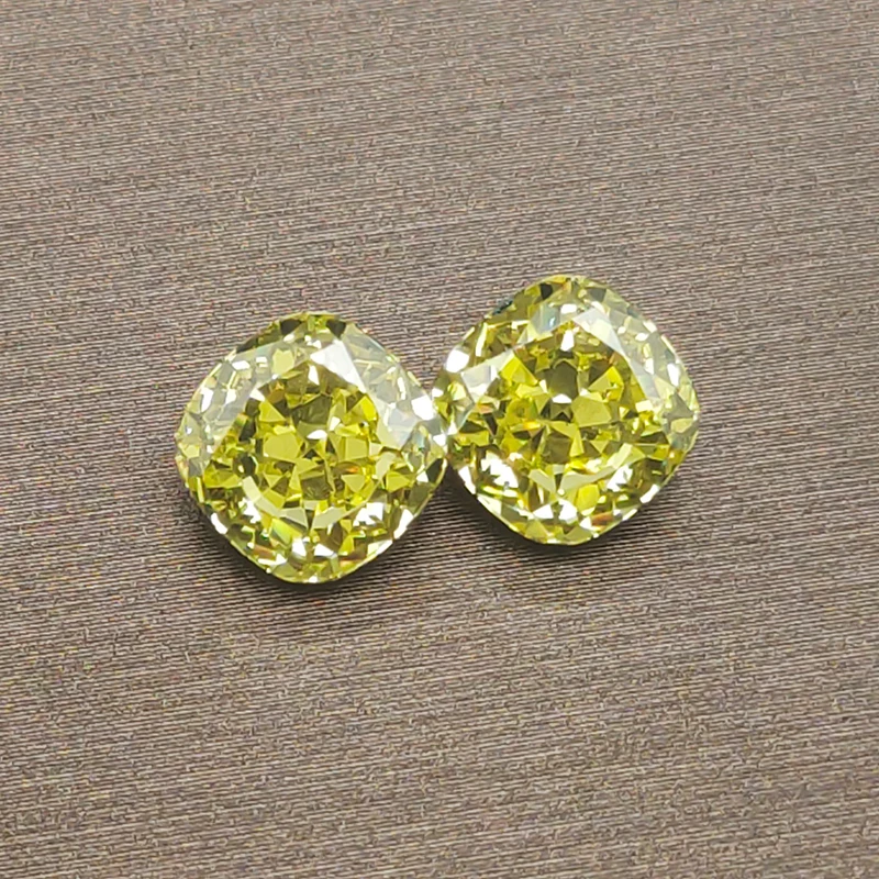 Now Apple Green Square Cushion Crushed Ice Cut Cubic Zirconia High Carbon Diamond CZ 4K Cutting 5A+ Quality