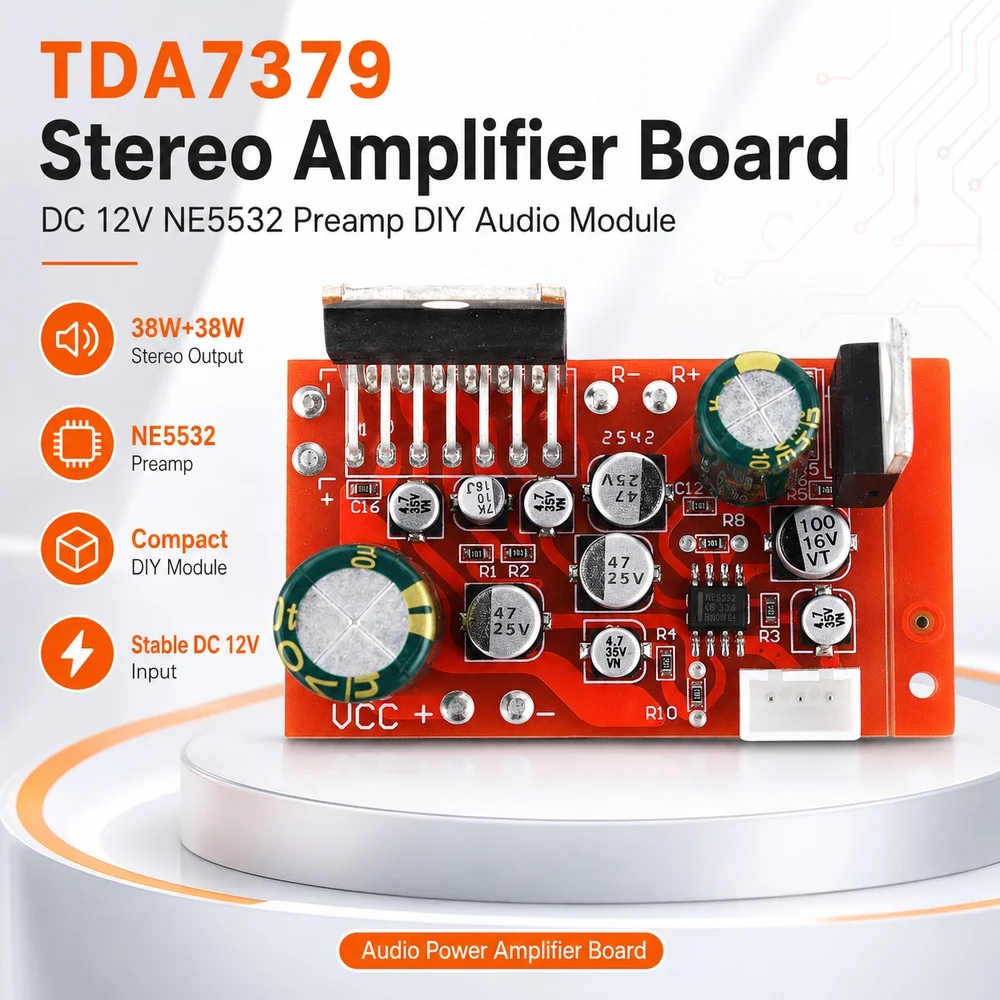 TDA7379 38W+38W Stereo Power Amplifier Board DC 12V NE5532 Preamp Speaker Sound Board DIY Module