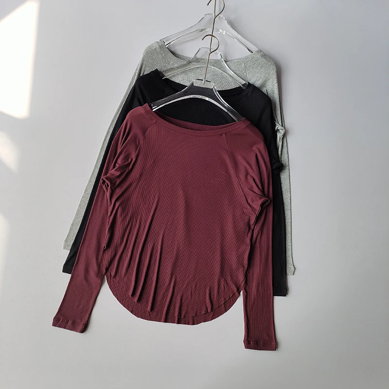 Modal Ribbed Autumn Winter Yoga Long Sleeved Outdoor Sports Top dla kobiet Loose Fit Slimming Yoga Suit T-shirt Cover Up Shirts