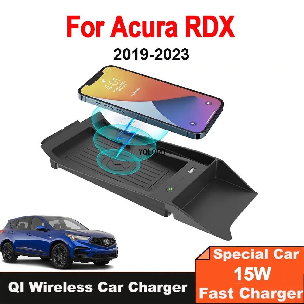 Qi Car Wireless Charger For Acura RDX 2019 2020 2021 2022 2023 15W Phone Charging Pad Mat Accessories Interior Center Console