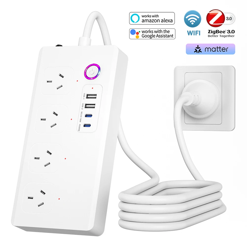 zigbee対応wi-fi電源タップ-オーストラリアプラグ-tuyaスマートプラグ-スマートホーム延長コード-音声コントロール-alexa-googleアシスタント対応