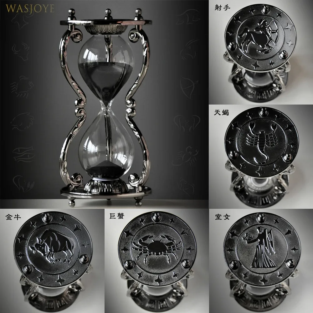 

30-Minute Zodiac Hourglass Timer – Vintage Metal Sand Clock Home Decor Ornament Romantic Birthday Gift For Boys Girls Friends