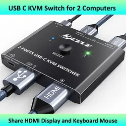 USB C KVM Switch 4K@60Hz,USB C Switch for 2 Computers Share HDMI Display and Keyboard Mouse,Compatible with Windows and MacOS