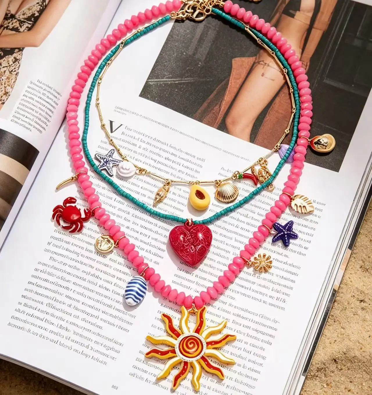 ZAA Charm Colorful Multi-layer Sun Face Pendant Necklace for Women