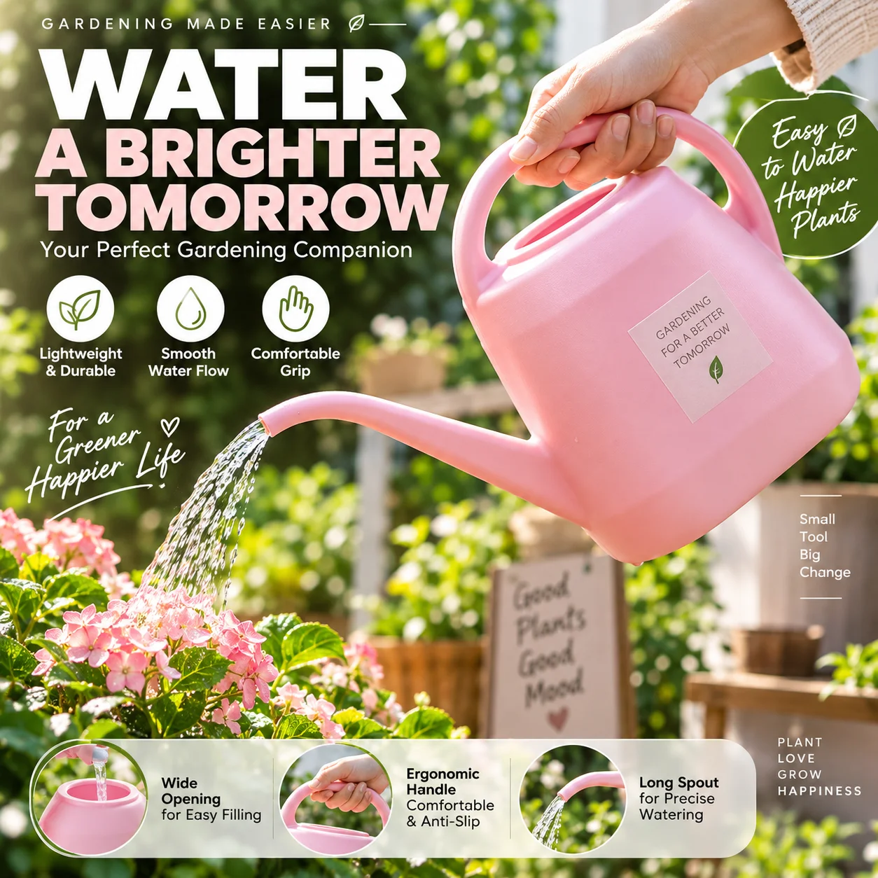 4L Large Capacity Long-Spout Watering Can, Household Plastic Sprinkler, Leisure Green Plant Pot Watering Can