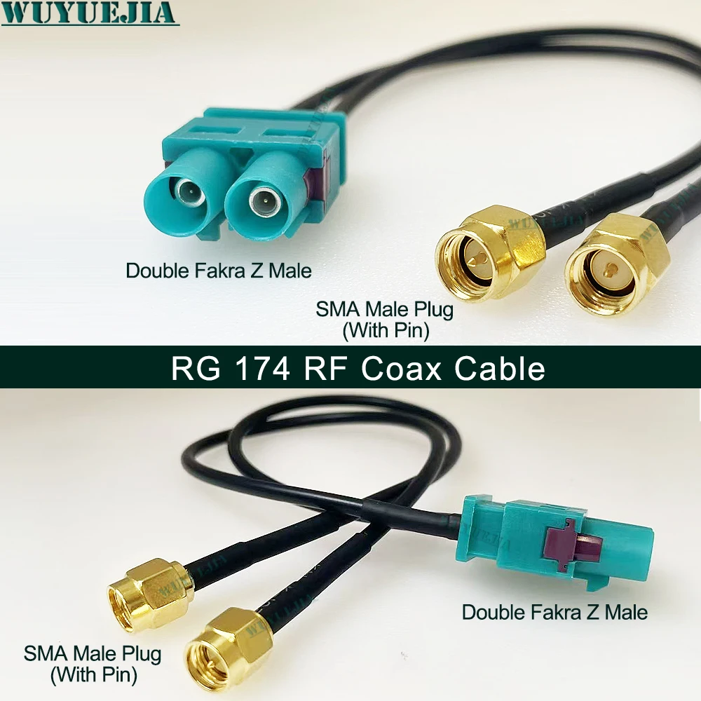 0.1~2 m Twin Fakra Z Male Plug to SMA Type Connector 50 Ohm SMA / RP-SMA Female Coaxial Cable Assembly for Wireless Applications