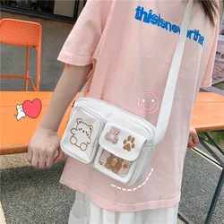 Bolso de lona de estilo japonés para niñas y mujeres, bandolera pequeña cuadrada de oso de dibujos animados, bolso de mensajero para estudiantes