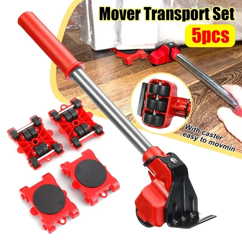 5PCS Heavy Duty Furniture Lifter Mover Set, 360° Rotating Wheels, Labor Saving Tool for Sofa Refrigerator Cabinet Bed Moving