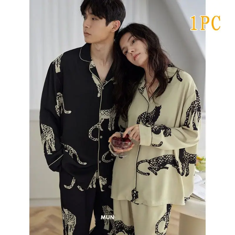 Spring Summer Couple Pajamas Set Female Male Casual Comfortable Animal Print Home Clothing Single-Breasted Long Sleeves Pants