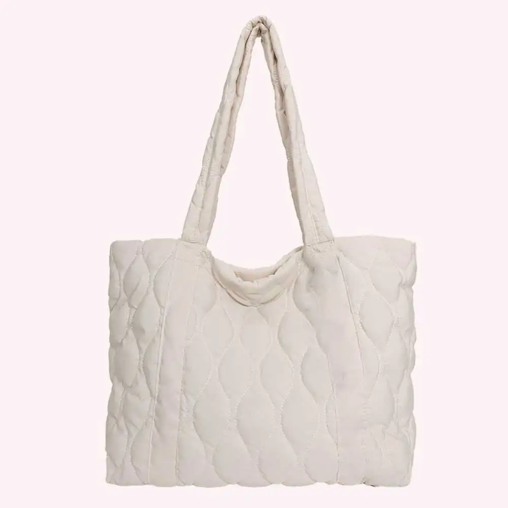 

Women Quilted Padding Handbag Simple Cotton Padded Shoulder Bag Large Capacity Foldable Winter Ladies Girls Daily Bag