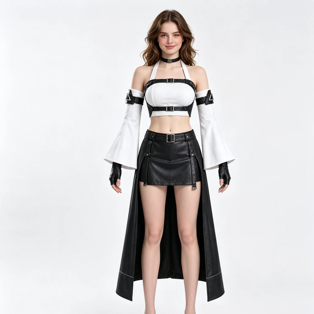 FF7 Tifa Lockhart Cosplay Costume Final Fantasy VII Gothic Punk Leather Skirt Crop Top Women Halloween Carnival  Party Rave Outf