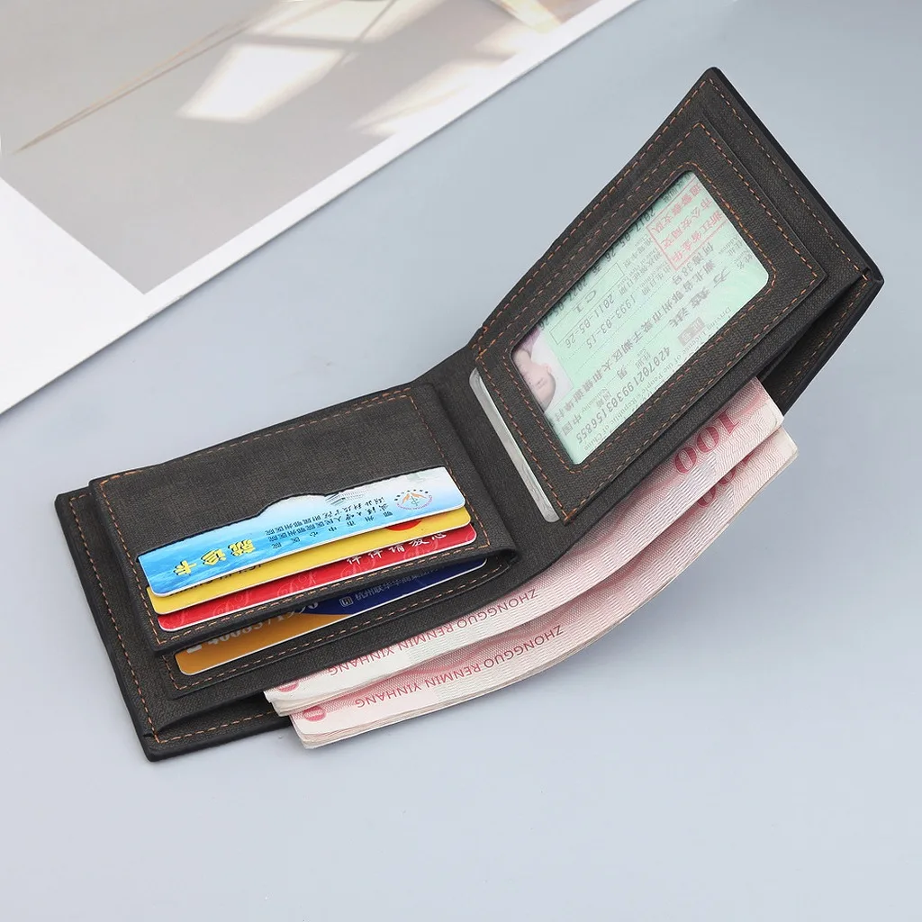 Men Wallet Patchwork PU Leather Small Card Holder Short Wallets Man Purse Card Case Casual Standard Wallet