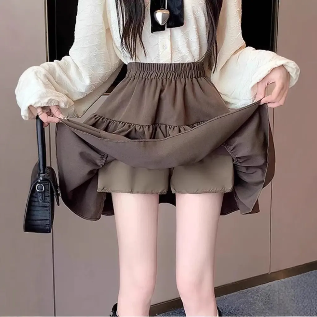 

Women's High Waist Pleated Skirt Slimming A-Line Short Cake Skirt Anti-glare Puff Design for Spring And Autumn