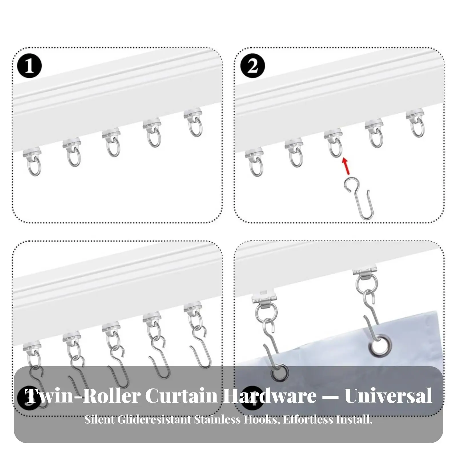50 Pieces Hardware Heavy-Duty Curtain Runner with Hook Easy Install for Bedroom