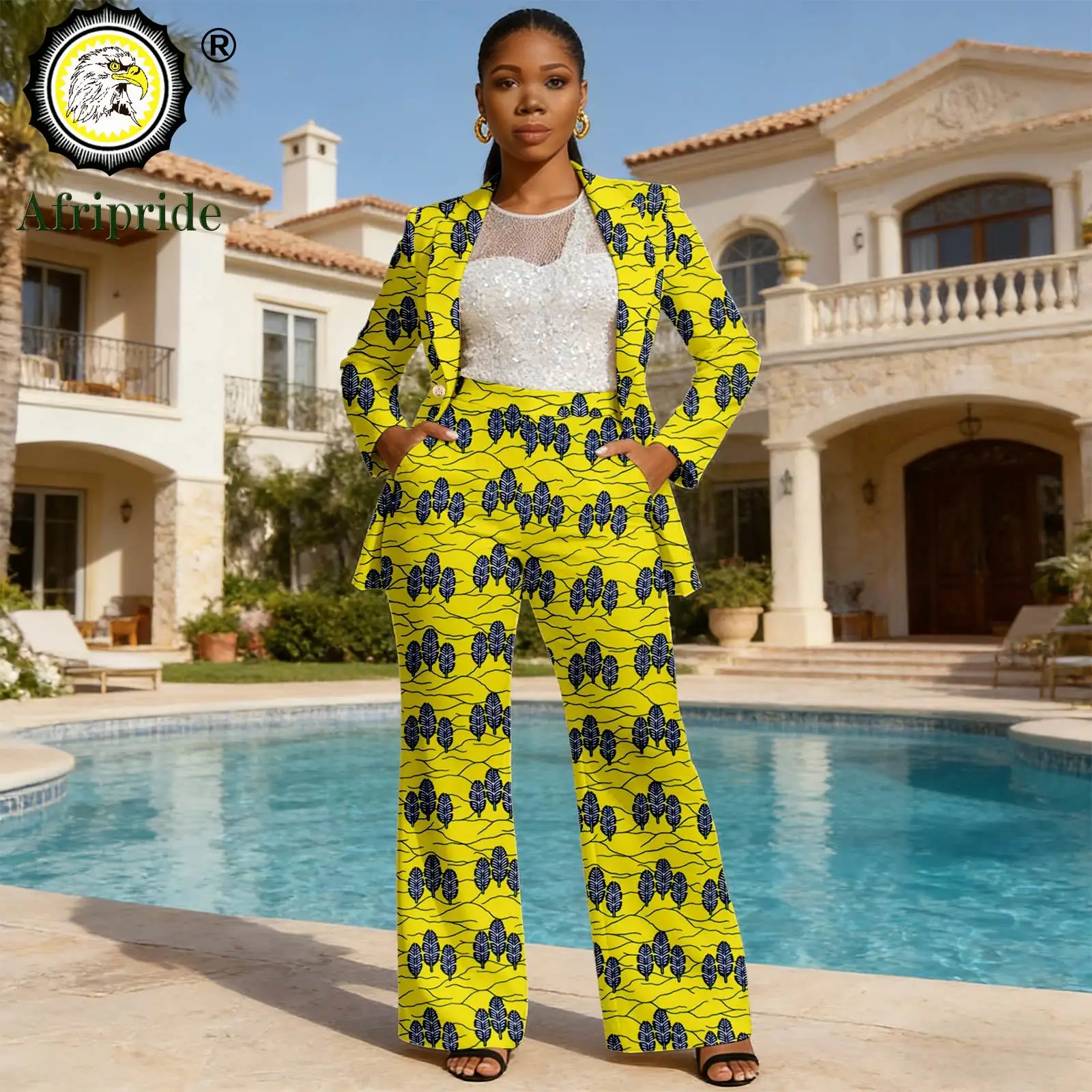 

African Clothes for Women One Button Slim Fit Blazer and High Waist Pants 2 Piece Set Print Outfits Elegant Ankara Wear 2626013