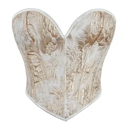 Corsets and Bustiers for Women Crop Top Sexy Corselet Overbust Brocade Flower Lace Up Plus Size Short Torso Korsett Gold