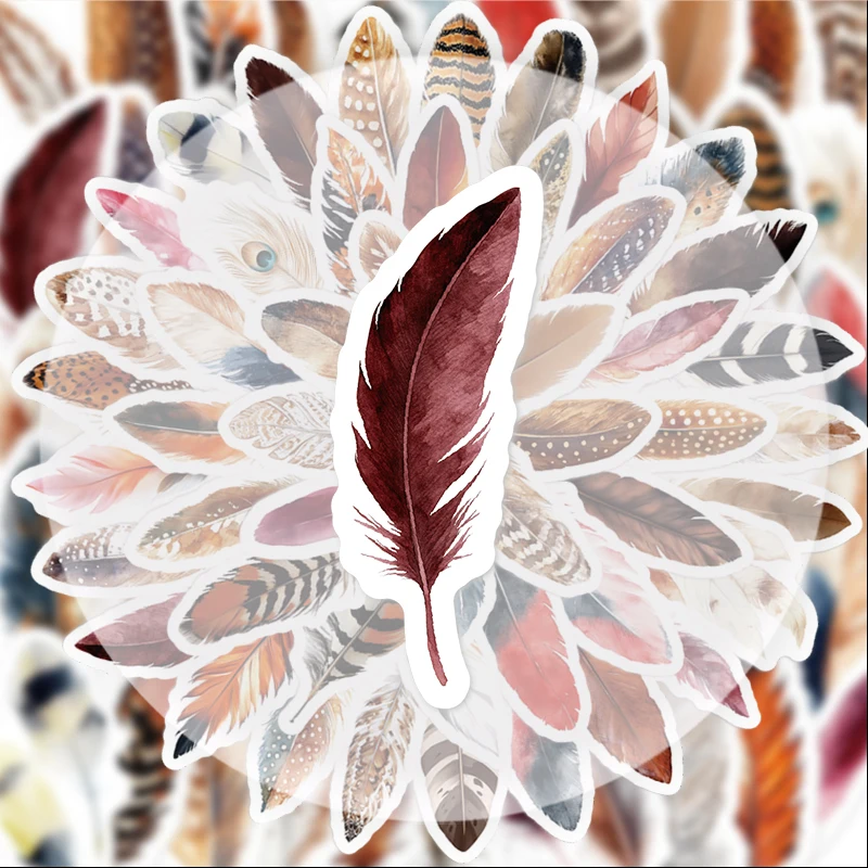 50 Pieces of Dreamy Feather Graffiti Stickers, Suitable for Water Bottles, Laptops, Phone Decorations, Suitcases, Skateboards, Guitars, Gift Boxes, Party Decorations, Holiday Gifts