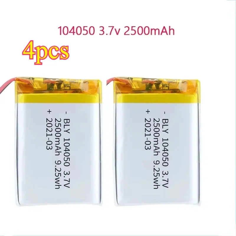 4pcs 104050 3.7V 2500mAh LiPo Battery Rechargeable Polymer Lithium Battery for Camera GPS Navigator Bluetooth Headset Long Life