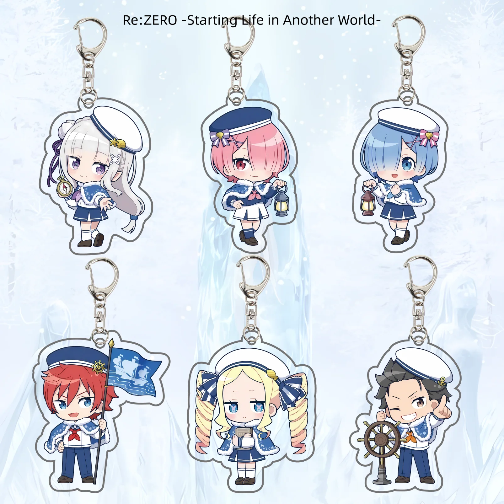 Anime Re:ZERO -Starting Life in Another World-6CM Double Sided Acrylic Keychain Emilia Rem Ram Gift for Fans Winter Sailor Ver.