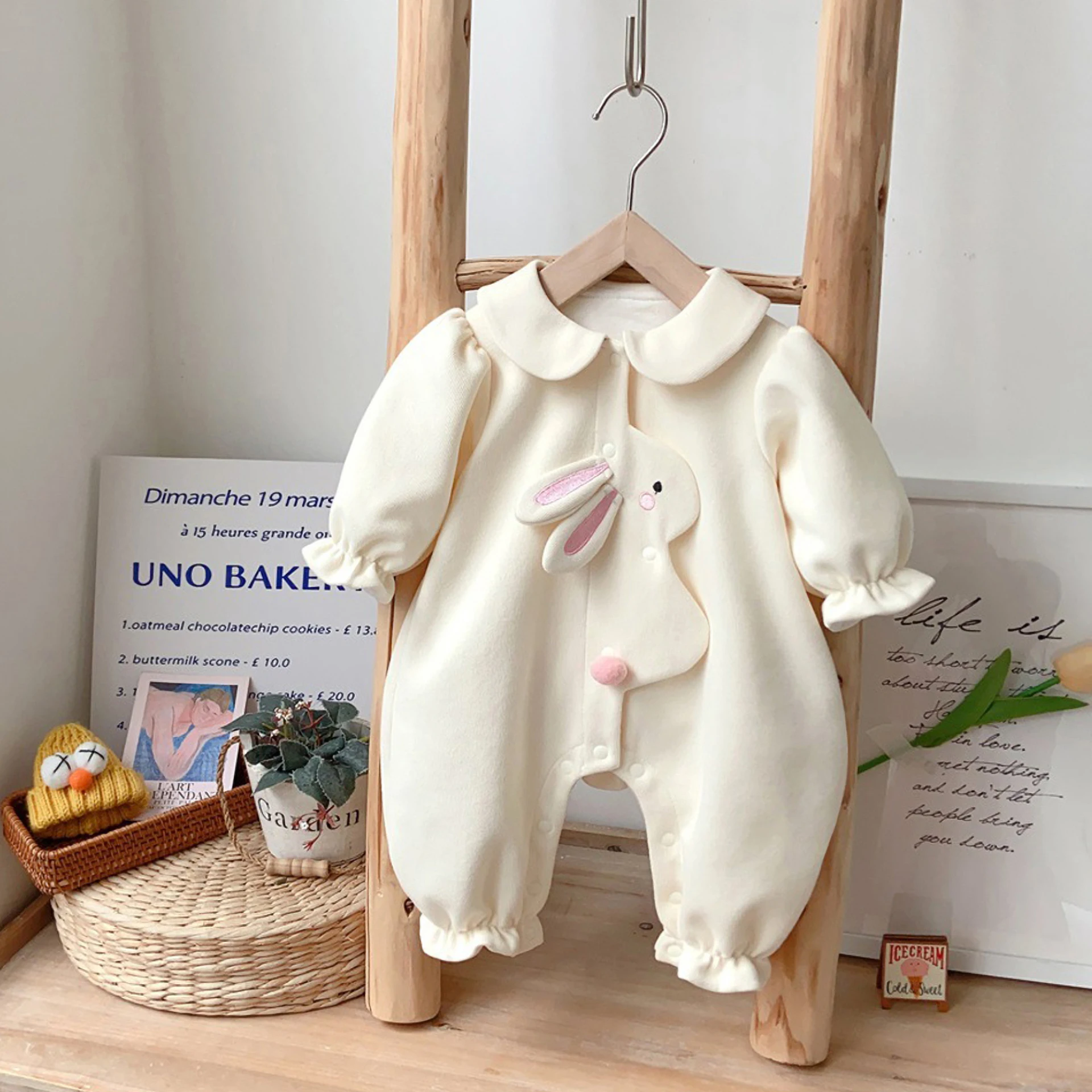 

Newborn Baby Autumn Romper One Year Old Birthday Cute Girls Cartoon Rabbit Long Sleeve Bodysuits Spring New Kids Cotton Clothes