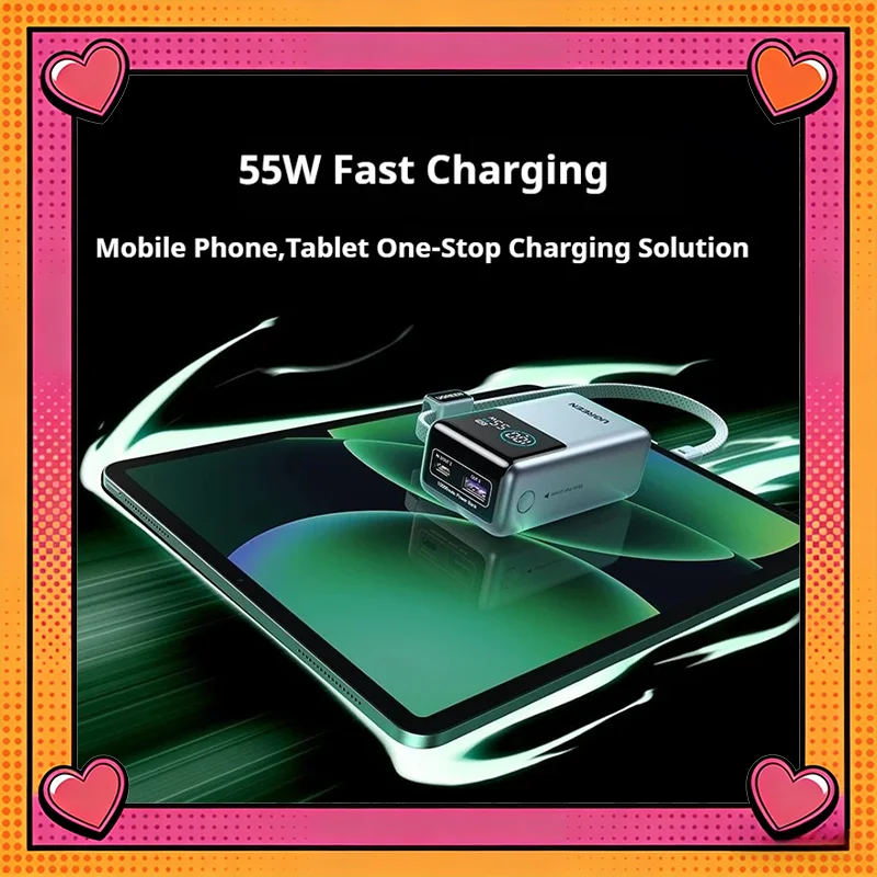 UGREEN PB727 10000mAh Energy Pro Mini 55W fast charging with built-in charging cable portable external battery, USB-C interface