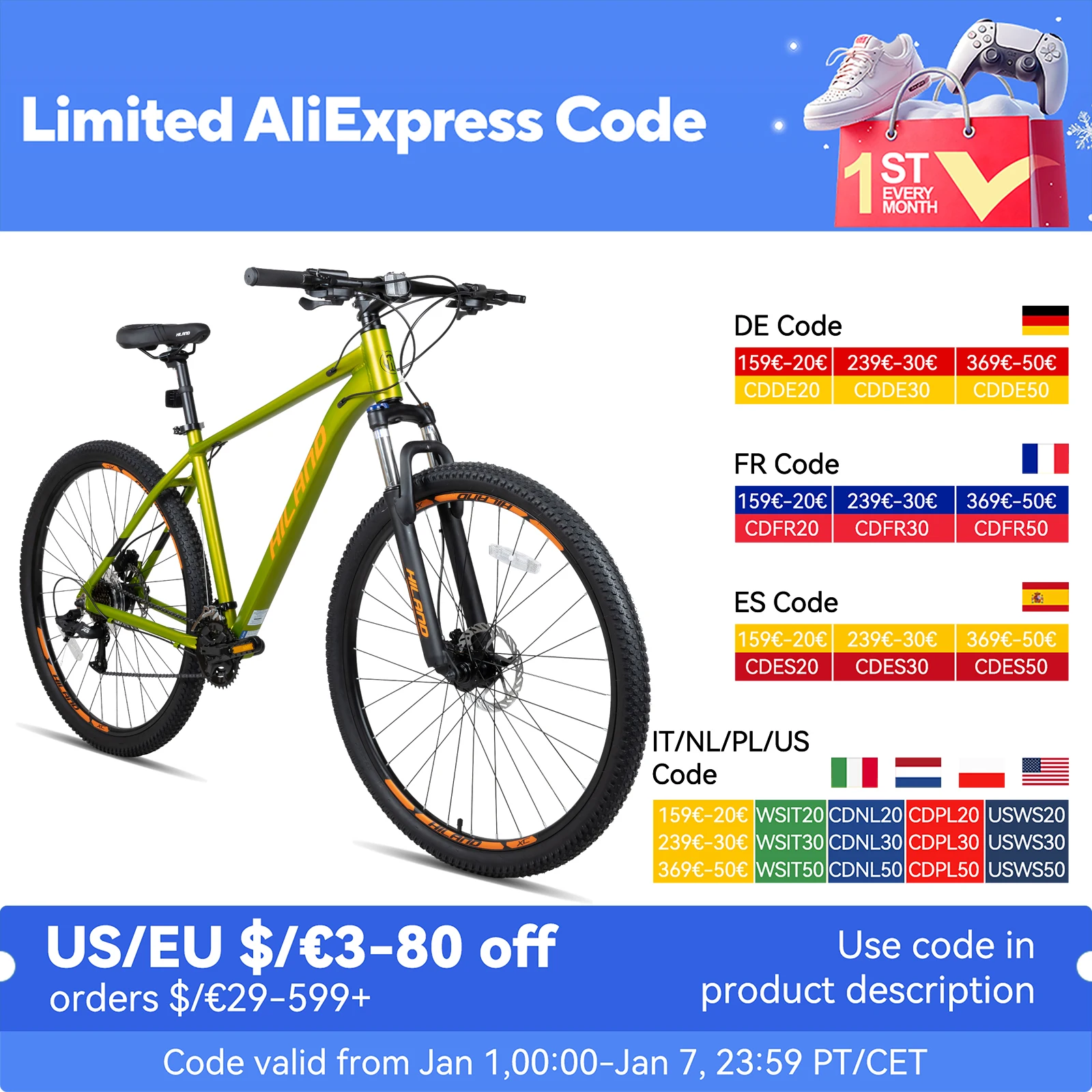 Hiland 29 Inch Mountain Bike for Men, Aluminum Frame, Front and Rear Hydraulic Disc Brakes, Lock-Out Suspension Fork, 16 Speeds